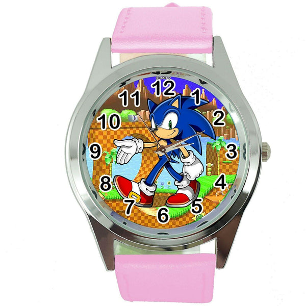 SONIC THE HEDGEHOG CARTOON FILM MOVIE DVD VIDEO GAME PINK LEATHER STEEL WATCH