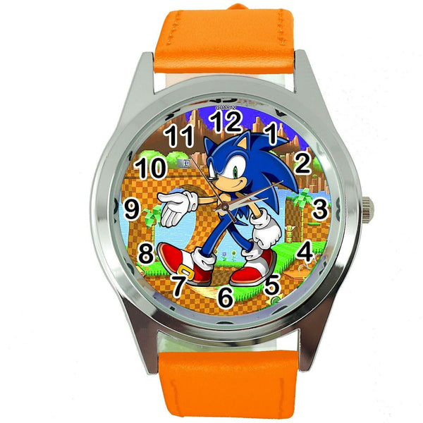 SONIC THE HEDGEHOG CARTOON FILM MOVIE DVD VIDEO GAME ORANGE LEATHER STEEL WATCH