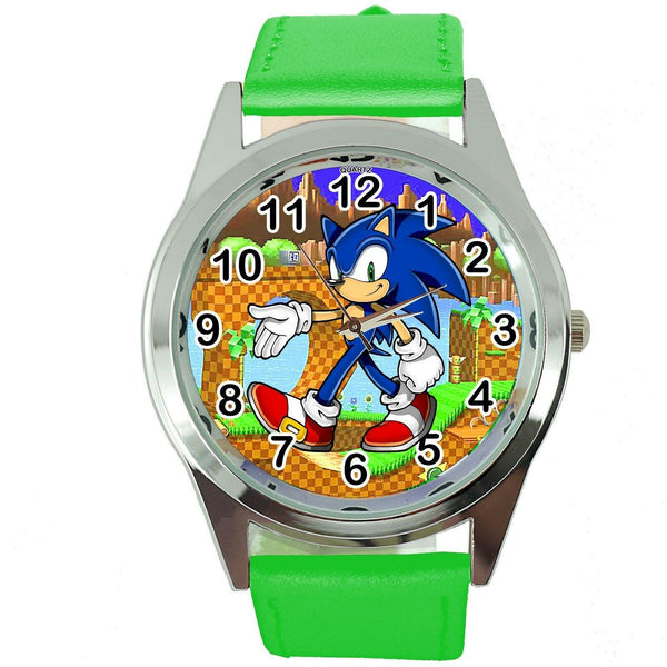 SONIC THE HEDGEHOG CARTOON FILM MOVIE DVD VIDEO GAME GREEN LEATHER STEEL WATCH