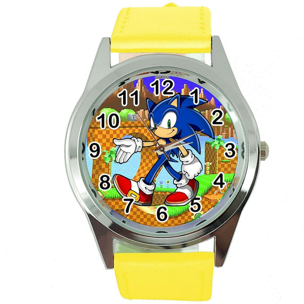 SONIC THE HEDGEHOG CARTOON FILM MOVIE DVD VIDEO GAME YELLOW LEATHER STEEL WATCH