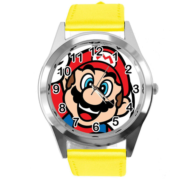 SUPER MARIO BROS VIDEO GAME PLUMBER HERO YELLOW LEATHER VIDEO GAME WATCH E3