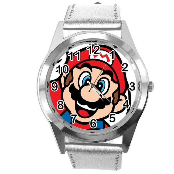 SUPER MARIO BROS VIDEO GAME PLUMBER HERO SILVER LEATHER VIDEO GAME WATCH E3