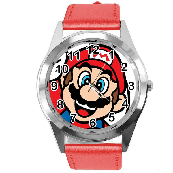 SUPER MARIO BROS VIDEO GAME PLUMBER HERO RED LEATHER VIDEO GAME STEEL WATCH E3
