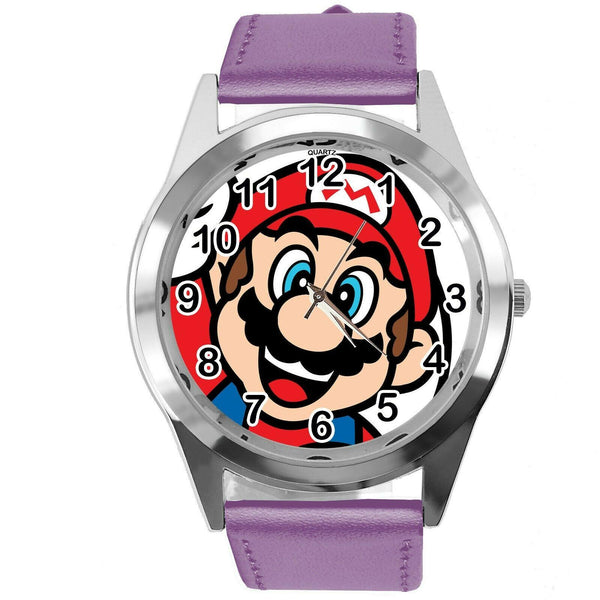SUPER MARIO BROS VIDEO GAME PLUMBER HERO PURPLE LEATHER VIDEO GAME WATCH E3