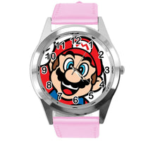 SUPER MARIO BROS VIDEO GAME PLUMBER HERO PINK LEATHER VIDEO GAME STEEL WATCH E3
