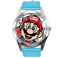 SUPER MARIO BROS VIDEO GAME PLUMBER HERO BLUE LEATHER VIDEO GAME STEEL WATCH E3