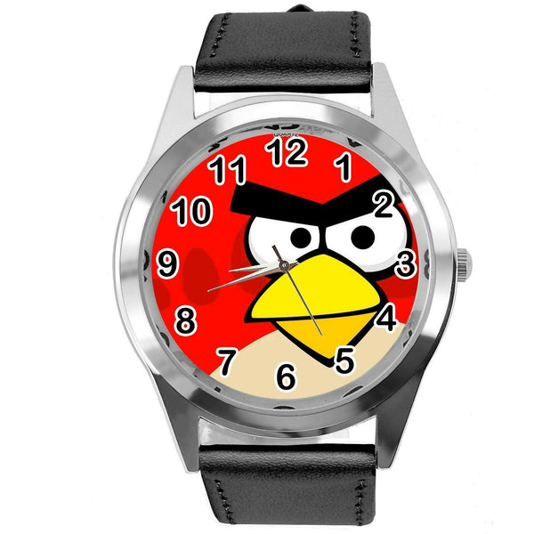 BLACK LEATHER FILM MOVIE CARTOON CD DVD TV STEEL WATCH FOR ANGRY BIRDS FANS E2