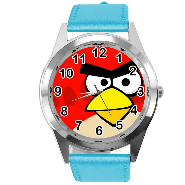 BLUE LEATHER FILM MOVIE CARTOON CD DVD TV STEEL WATCH FOR ANGRY BIRDS FANS E2