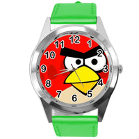 GREEN LEATHER FILM MOVIE CARTOON CD DVD TV STEEL WATCH FOR ANGRY BIRDS FANS E2