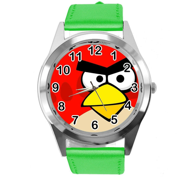 GREEN LEATHER FILM MOVIE CARTOON CD DVD TV STEEL WATCH FOR ANGRY BIRDS FANS E2
