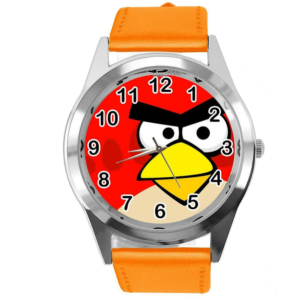 ORANGE LEATHER FILM MOVIE CARTOON CD DVD TV STEEL WATCH FOR ANGRY BIRDS FANS E2