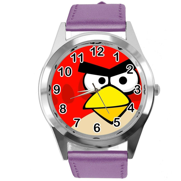 PURPLE LEATHER FILM MOVIE CARTOON CD DVD TV STEEL WATCH FOR ANGRY BIRDS FANS E2
