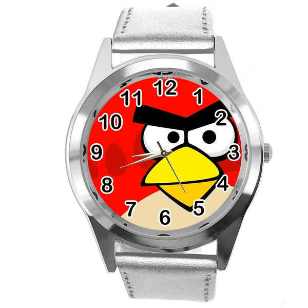 SILVER LEATHER FILM MOVIE CARTOON CD DVD TV STEEL WATCH FOR ANGRY BIRDS FANS E2