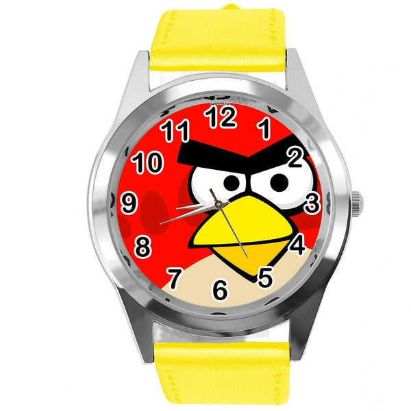 YELLOW LEATHER FILM MOVIE CARTOON CD DVD TV STEEL WATCH FOR ANGRY BIRDS FANS E2