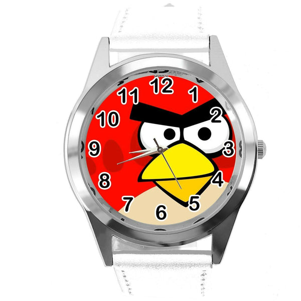 WHITE LEATHER FILM MOVIE CARTOON CD DVD TV STEEL WATCH FOR ANGRY BIRDS FANS E2