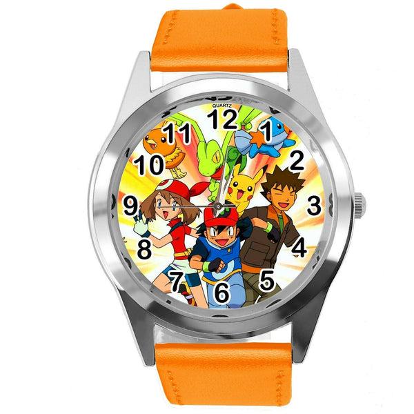 POKEMON LEAGUE TEAM VIDEO GAME ORANGE LEATHER FILM MOVIE STEEL ROUND DVD WATCH