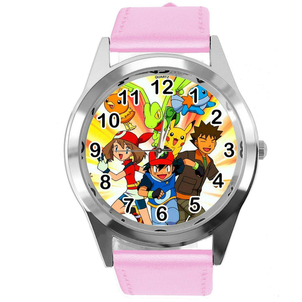 POKEMON LEAGUE TEAM VIDEO GAME PINK LEATHER FILM MOVIE STEEL ROUND DVD WATCH