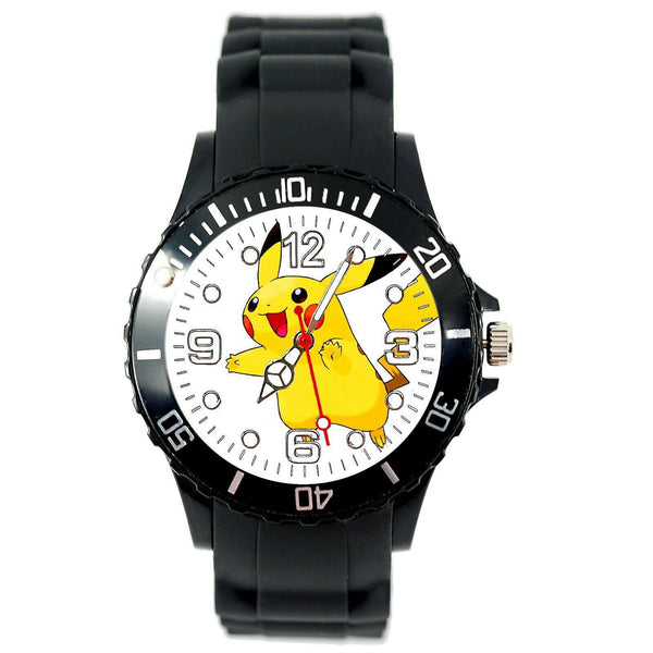 PIKACHU POKEMON GO VIDEO GAME BLACK SILICONE FILM MOVIE STEEL ROUND DVD WATCH
