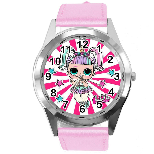LOL SURPRISE DOLLS PINK LEATHER FILM MOVIE CARTOON CD DVD TV QUARTZ WATCH E3