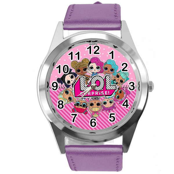 LOL SURPRISE DOLLS PURPLE LEATHER FILM MOVIE CARTOON CD DVD TV QUARTZ WATCH E2