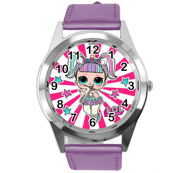 LOL SURPRISE DOLLS PURPLE LEATHER FILM MOVIE CARTOON CD DVD TV QUARTZ WATCH E3