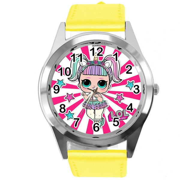 LOL SURPRISE DOLLS YELLOW LEATHER FILM MOVIE CARTOON CD DVD TV QUARTZ WATCH E3