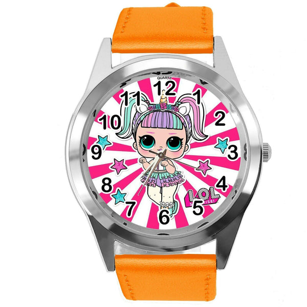 LOL SURPRISE DOLLS ORANGE LEATHER FILM MOVIE CARTOON CD DVD TV QUARTZ WATCH E3