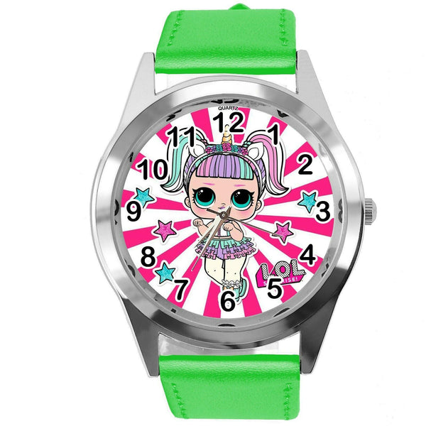 LOL SURPRISE DOLLS GREEN LEATHER FILM MOVIE CARTOON CD DVD TV QUARTZ WATCH E3