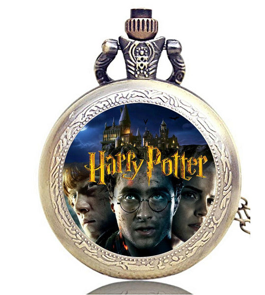 HARRY POTTER MAGIC WIZARDS engraved FILM MOVIE BOOK STEEL DVD CHAIN POCKET WATCH