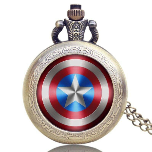 CAPTAIN AMERICA COMICS HERO FILM MOVIE DVD ANTIQUE BRONZE ENGRAVED POCKET WATCH