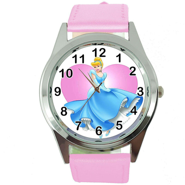 NEW CINDERELLA Stainless Steel PINK LEATHER FILM MOVIE GIRL FAIRY TALE WATCH UK