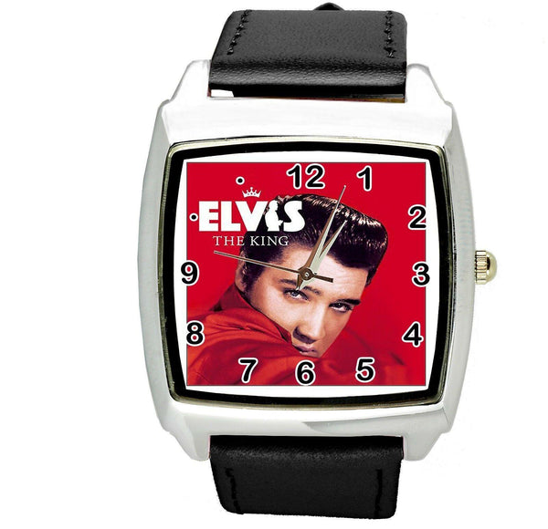 ELVIS PRESLEY WATCH Stainless Steel LEATHER MUSIC KING LEGEND SQUARE CD WATCH E5