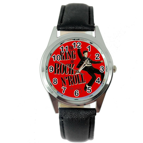 ELVIS PRESLEY WATCH Stainless Steel LEATHER MUSIC KING LEGEND ROUND CD WATCH E6