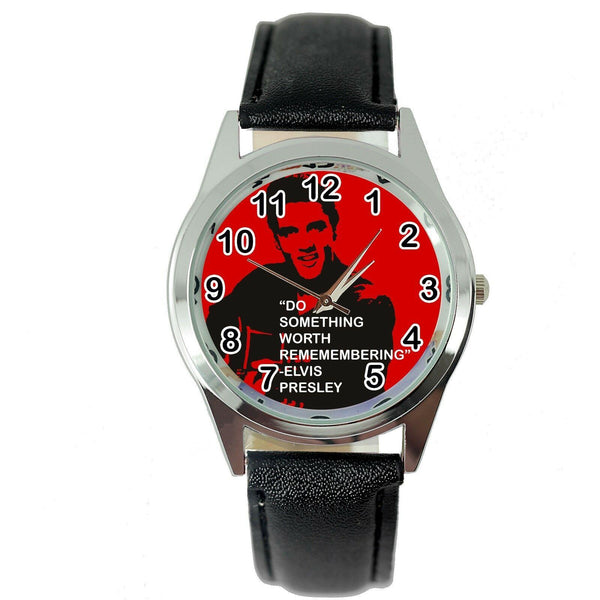 ELVIS PRESLEY WATCH Stainless Steel LEATHER MUSIC KING LEGEND ROUND CD WATCH E7