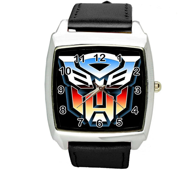 TRANSFORMERS AUTOBOT HERO BLACK LEATHER FILM MOVIE STEEL COMICS SQUARE WATCH E2