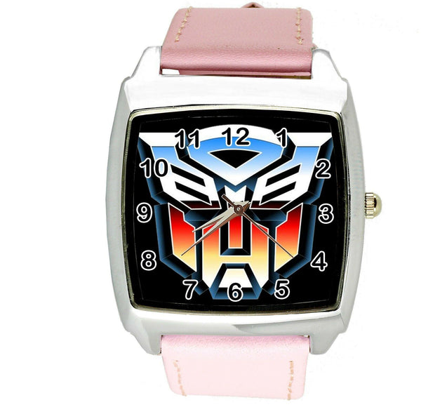 TRANSFORMERS AUTOBOT HERO PINK LEATHER FILM MOVIE STEEL COMICS SQUARE WATCH E2