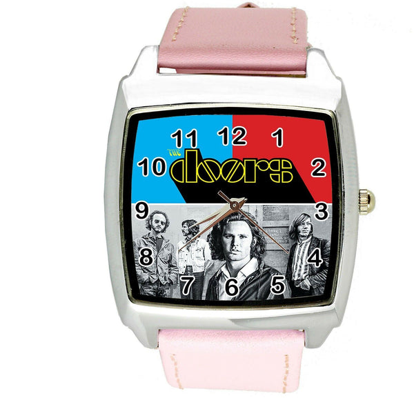 THE DOORS Stainless Steel PINK LEATHER MUSIC KING LEGENDS SQUARE CD WATCH UK