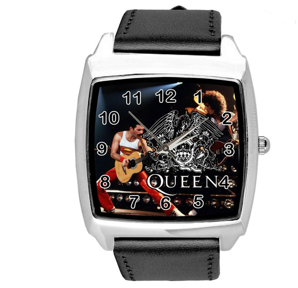 QUEEN Freddie Mercury ROCK BAND MUSIC KING SQUARE CD DVD BLACK LEATHER WATCH