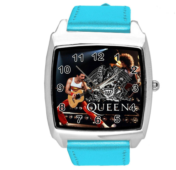 QUEEN Freddie Mercury ROCK BAND MUSIC KING SQUARE CD DVD BLUE LEATHER WATCH
