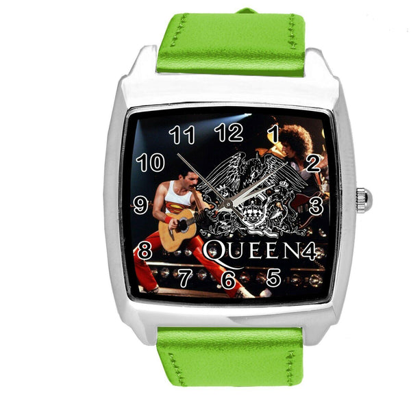 QUEEN Freddie Mercury ROCK BAND MUSIC KING SQUARE CD DVD GREEN LEATHER WATCH
