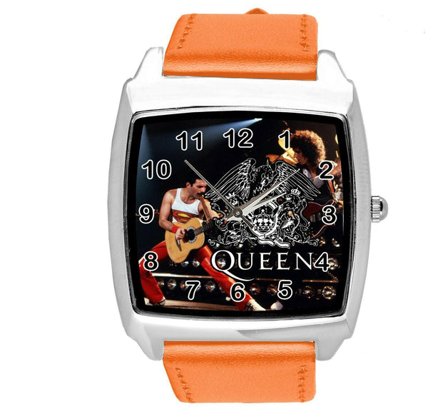 QUEEN Freddie Mercury ROCK BAND MUSIC KING SQUARE CD DVD ORANGE LEATHER WATCH