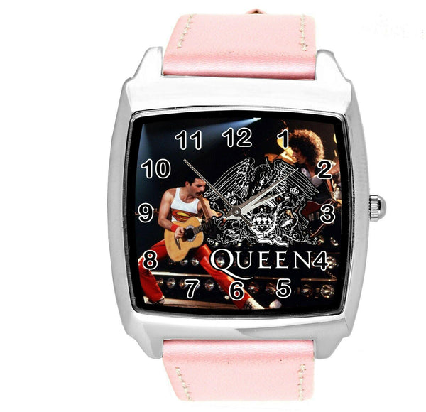 QUEEN Freddie Mercury ROCK BAND MUSIC KING SQUARE CD DVD PINK LEATHER WATCH