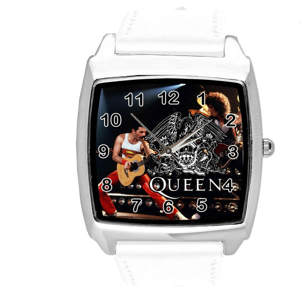 QUEEN Freddie Mercury ROCK BAND MUSIC KING SQUARE CD DVD WHITE LEATHER WATCH