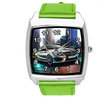 SQUARE SPORT CITY RACING GREEN REAL LEATHER WATCH FOR Mercedes Benz CAR FANS E2
