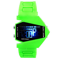 Sports LED Stealth Aircraft PILOT with GREEN Silicone Strap chronograph Watch