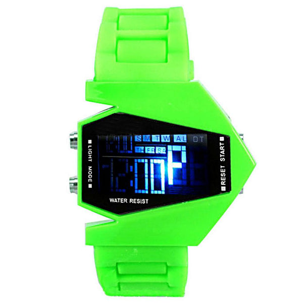Sports LED Stealth Aircraft PILOT with GREEN Silicone Strap chronograph Watch