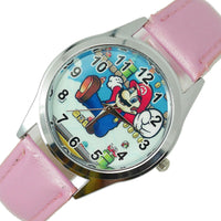 SUPER MARIO BROS VIDEO GAME PLUMBER HERO PINK LEATHER VIDEO GAME STEEL WATCH