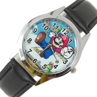 SUPER MARIO BROS VIDEO GAME PLUMBER HERO BLACK LEATHER VIDEO GAME STEEL WATCH