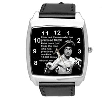 BRUCE LEE FILM DVD GYM SPORT MARITAL ARTS MOTIVATION BLACK LEATHER SQUARE WATCH