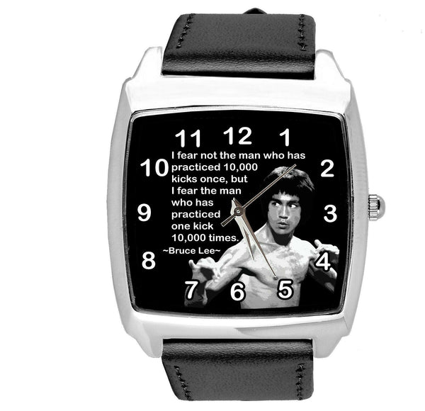BRUCE LEE FILM DVD GYM SPORT MARITAL ARTS MOTIVATION BLACK LEATHER SQUARE WATCH